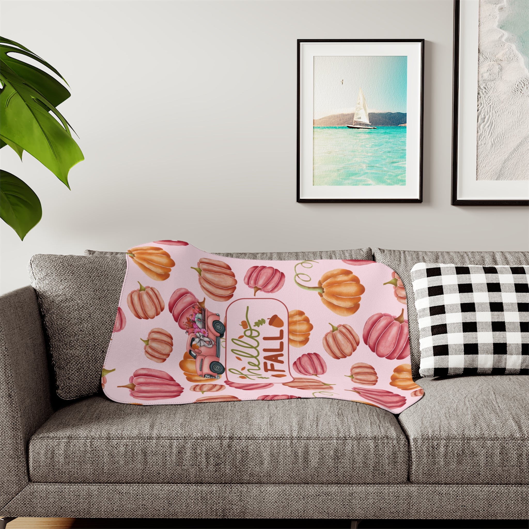Pink Hello Fall, Cozy Fall Sherpa Blanket