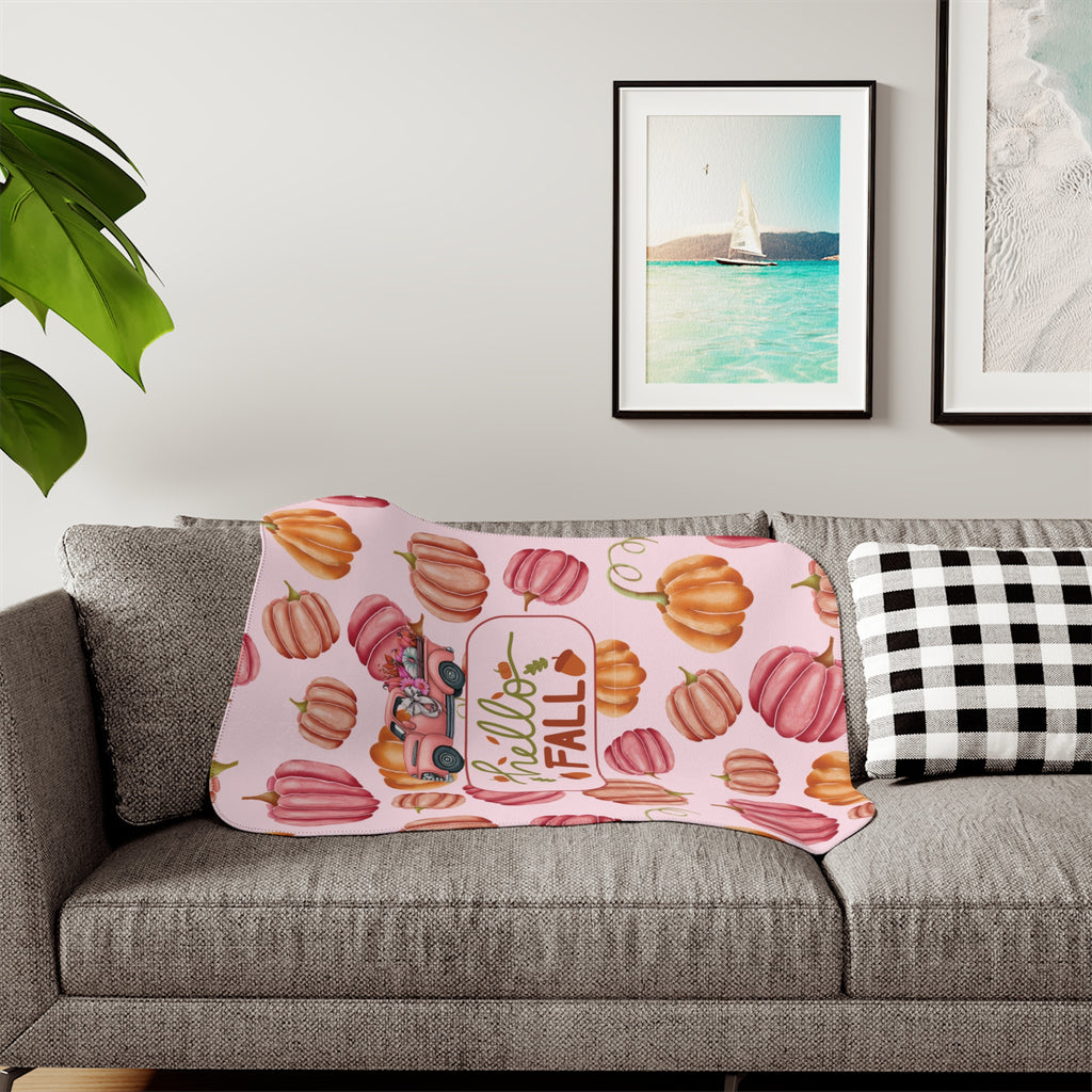 Pink Hello Fall, Cozy Fall Sherpa Blanket