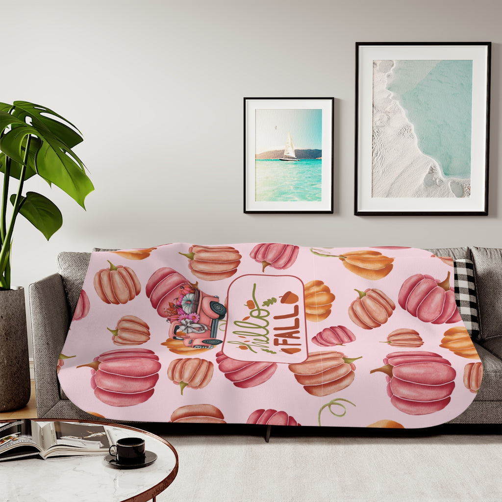 Pink Hello Fall, Cozy Fall Sherpa Blanket