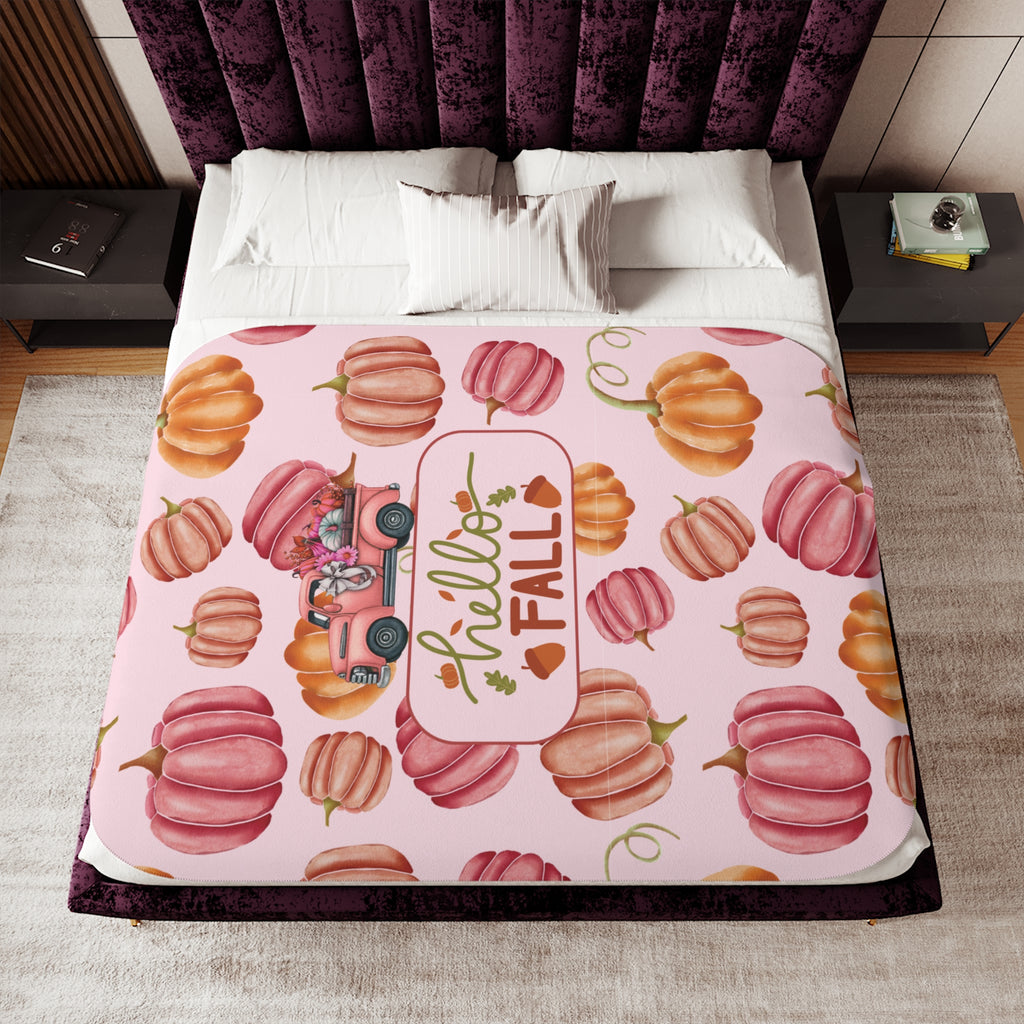 Pink Hello Fall, Cozy Fall Sherpa Blanket