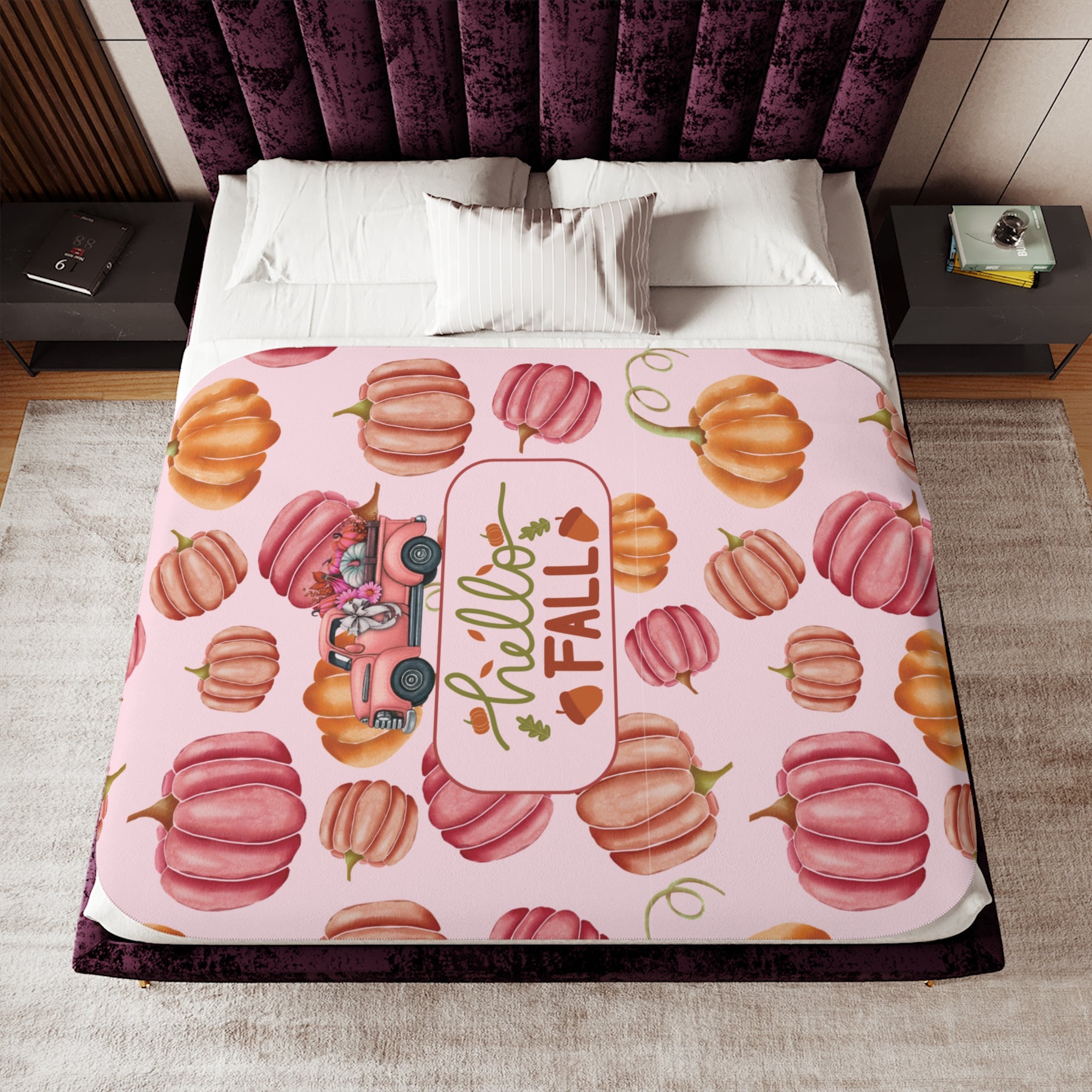 Pink Hello Fall, Cozy Fall Sherpa Blanket