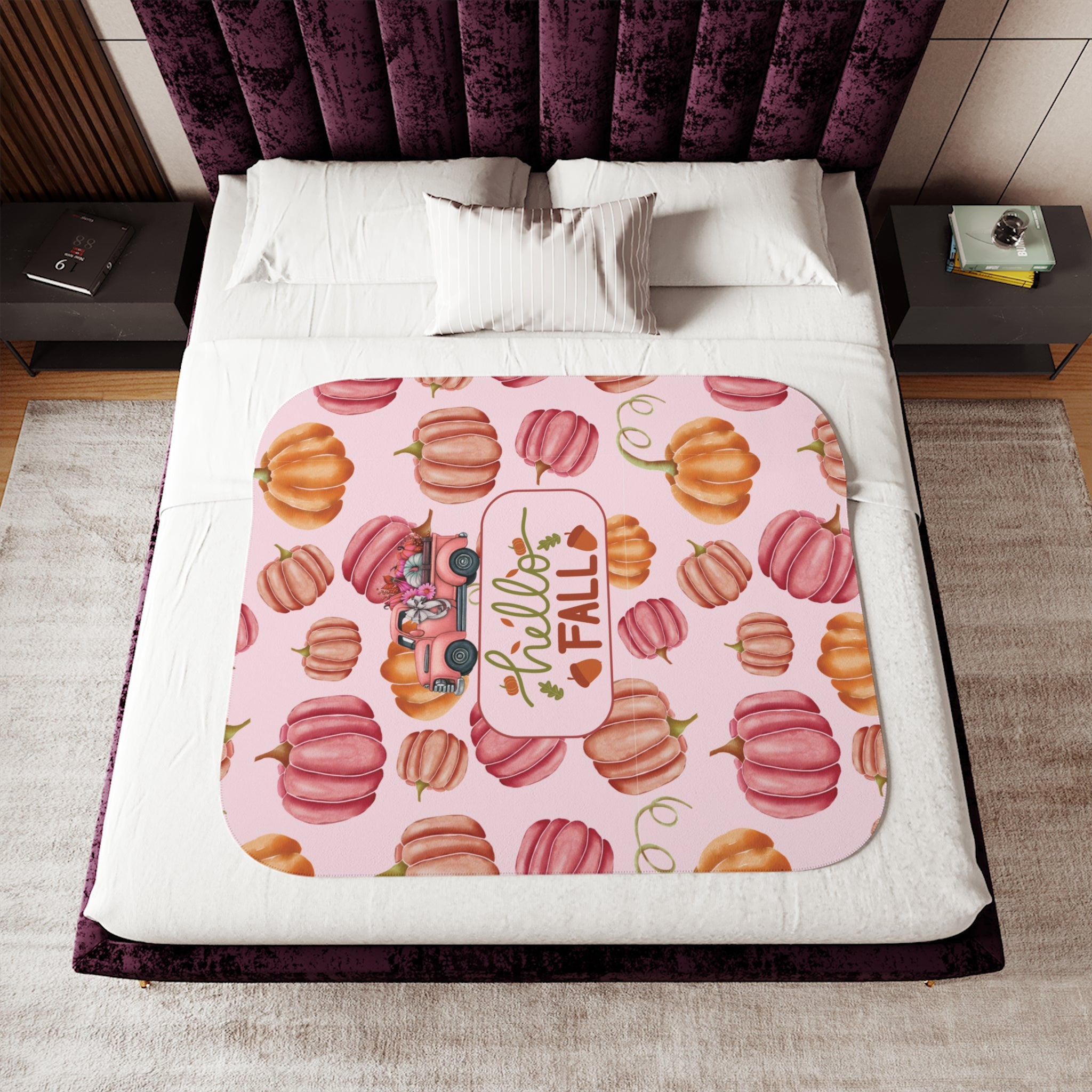 Pink Hello Fall, Cozy Fall Sherpa Blanket